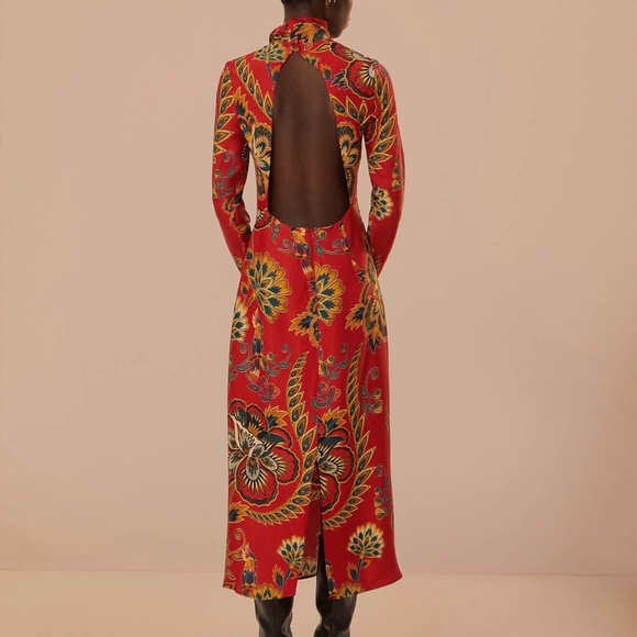 Farm Rio Red Maxi Floral Cutout Lenzing™ Ecovero™ Viscose Backless Midi Dress - Picture 6 of 7